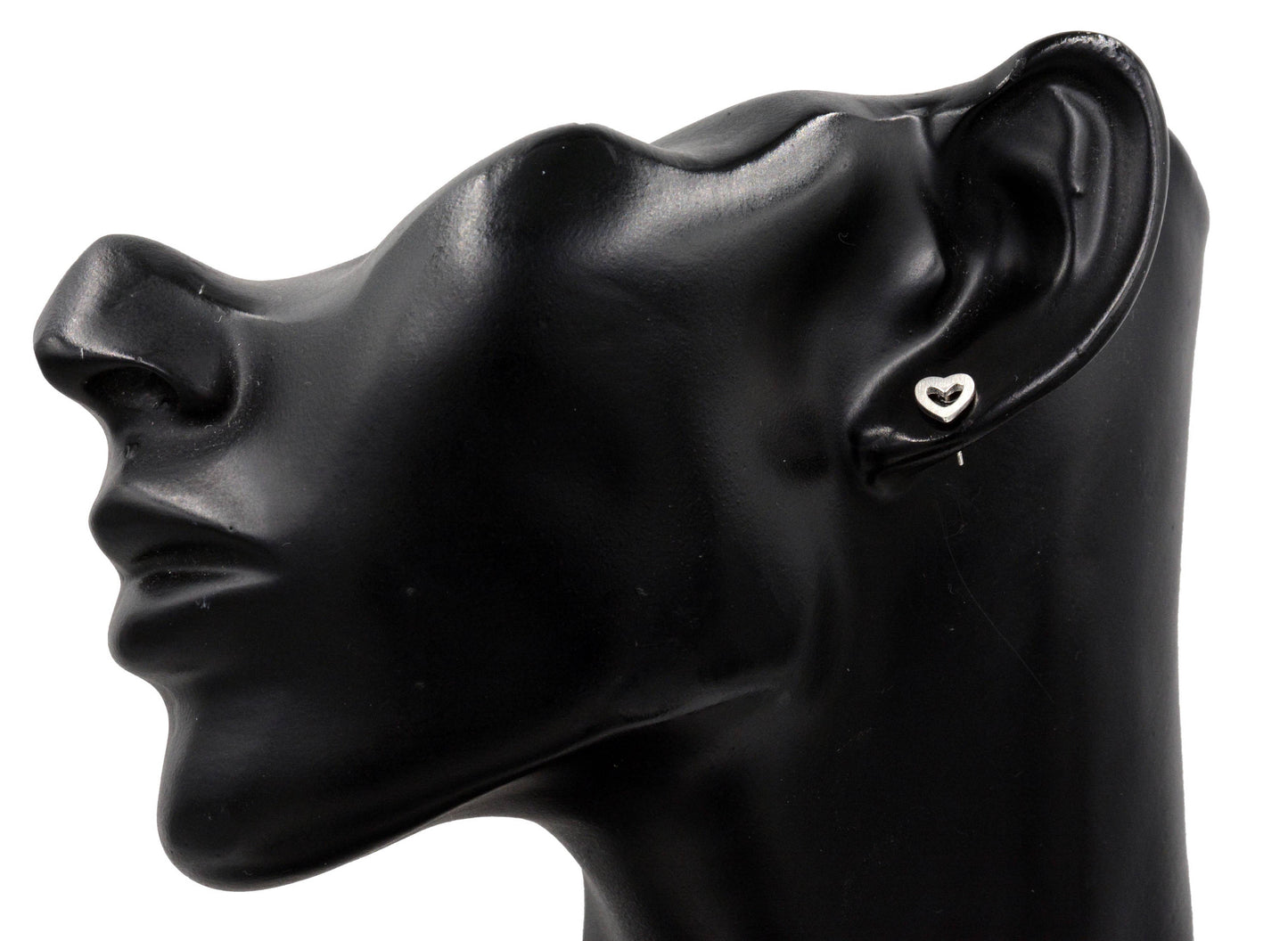 Sterling Silver Cute Little Open Heart Stud Earrings , Textured Finish, Simple Minimalist Design  H50