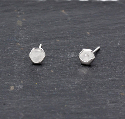 Sterling Silver Hexagon Geometry Stud Earrings, Minimalist Geometric Design, Anti-Tarnish Finish  H76