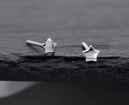 Sterling Silver Very Tiny Little Star Stud Earrings, Barely Visible, Minimalist, Geometric, Cute and Fun Jewellery D84