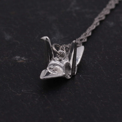 Sterling Silver Beautiful 3D Japanese Origami Crane Bird Pendant Necklace - Cute Fun and Quirky  18&#39;&#39; B25