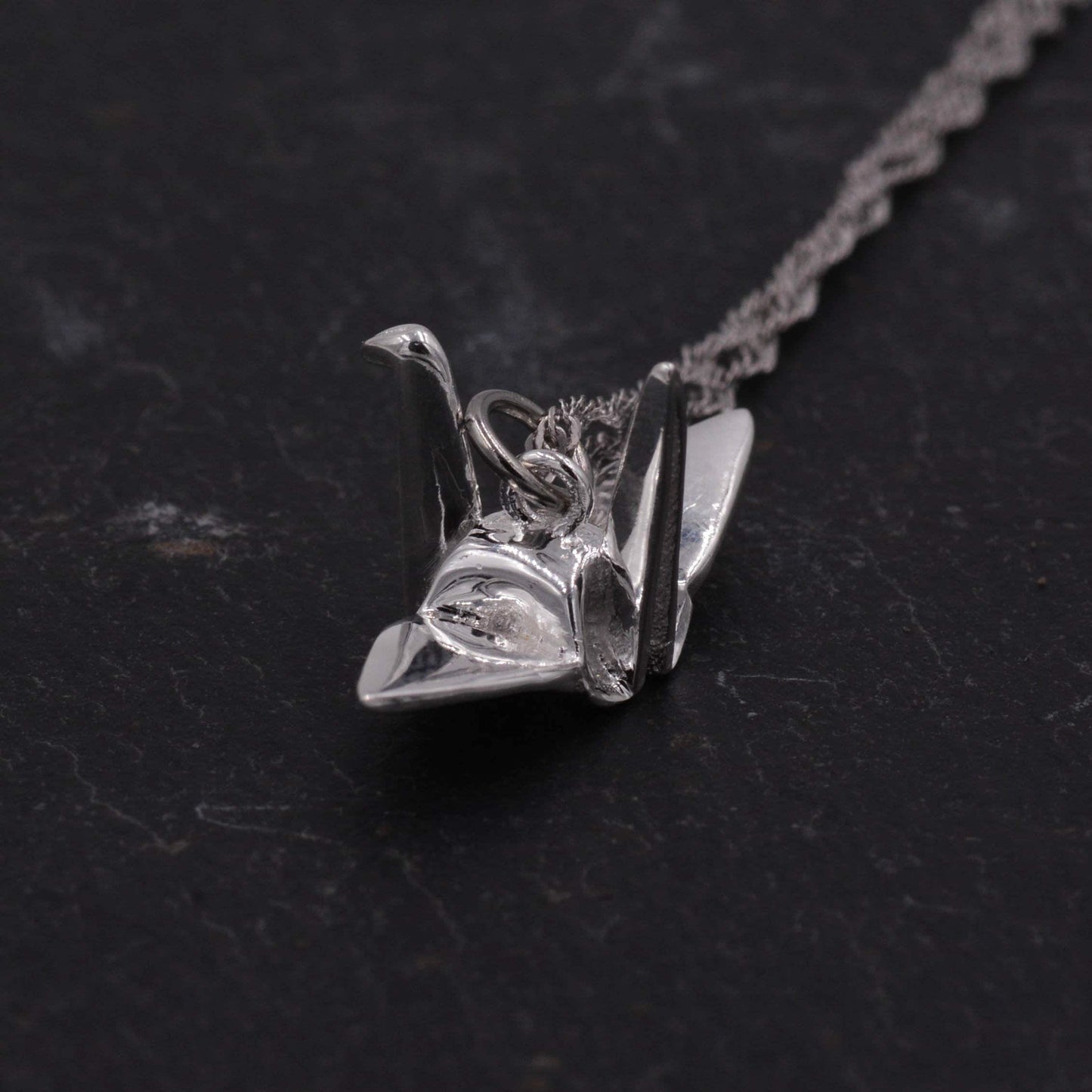 Sterling Silver Beautiful 3D Japanese Origami Crane Bird Pendant Necklace - Cute Fun and Quirky