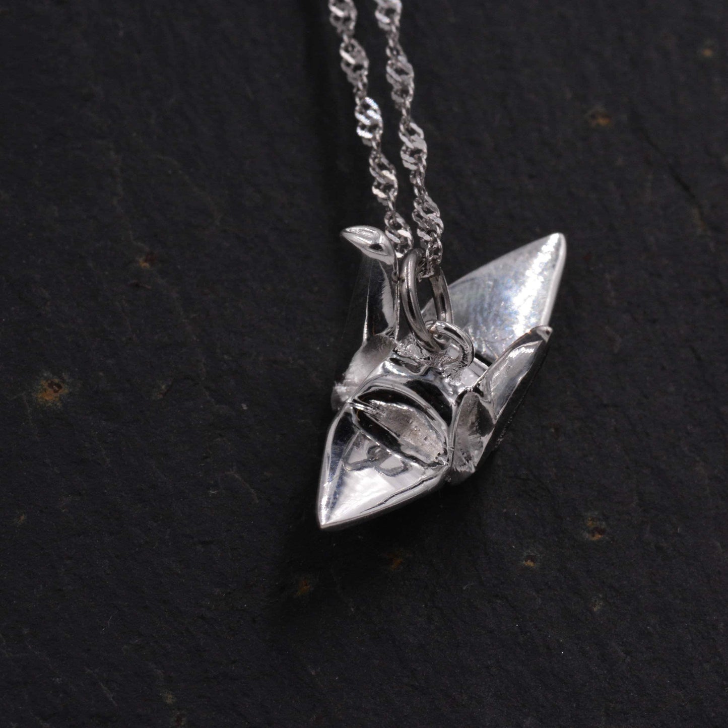 Sterling Silver Beautiful 3D Japanese Origami Crane Bird Pendant Necklace - Cute Fun and Quirky  18&#39;&#39; B25