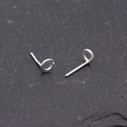 Small Pair of Sterling Silver Tiny Little Open Circle Dot Minimalist Geometric Stud Earrings, Dainty and Delicate Design