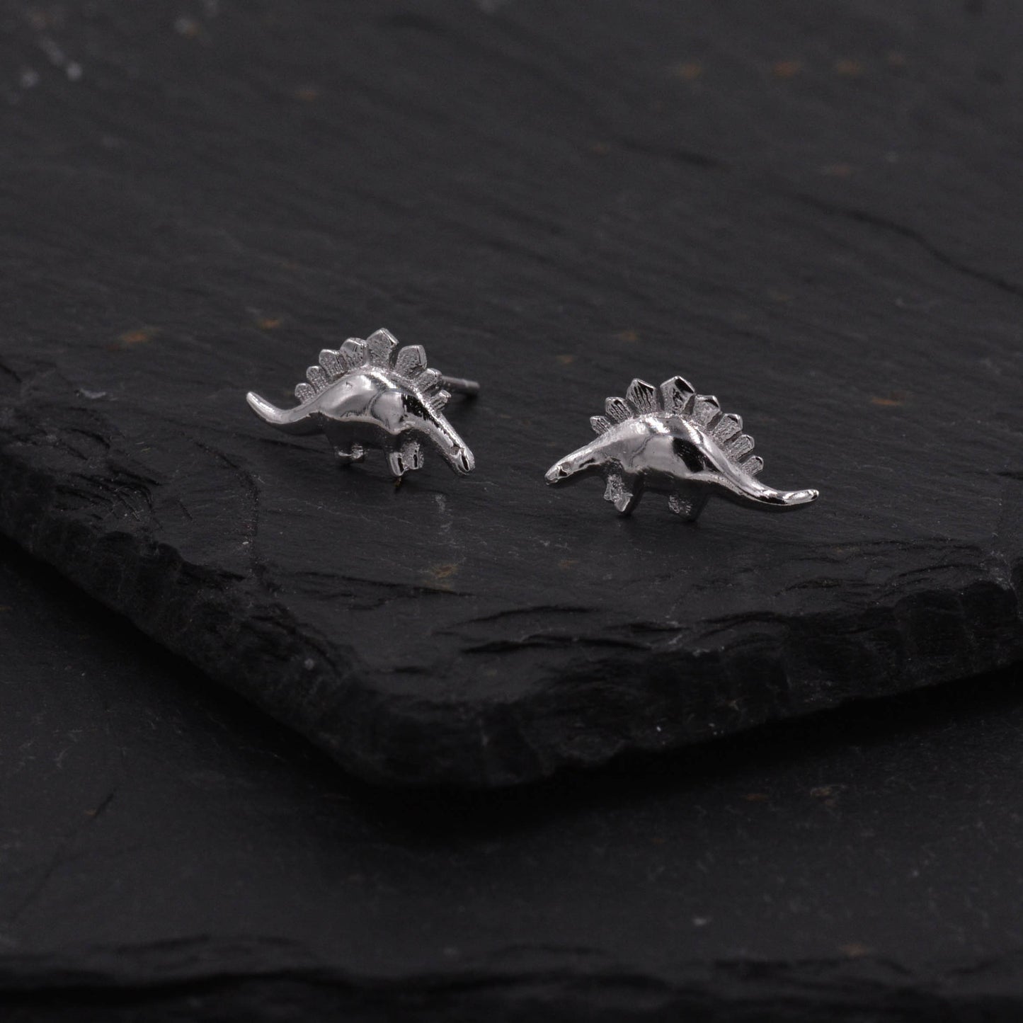 Super Cute Little  Stegosaurus Dinosaur Stud Earrings in Sterling Silver - Cute, Fun Sweet Quirky Jewellery