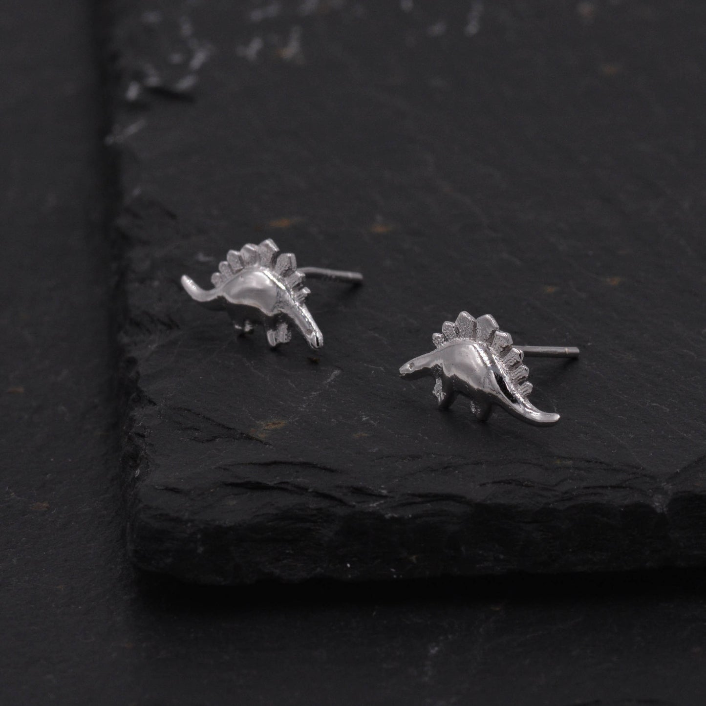 Super Cute Little  Stegosaurus Dinosaur Stud Earrings in Sterling Silver - Cute, Fun Sweet Quirky Jewellery