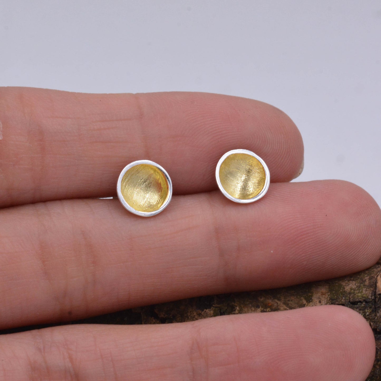 Heart of Gold Little Cup Stud Earrings in Sterling Silver - Geometric Circle Dot Minimalist Design - Plated with 18ct Gold