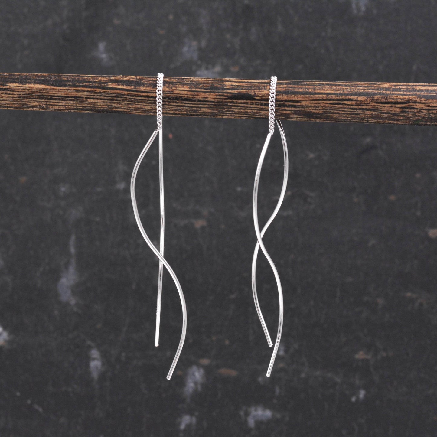 Sterling Silver Minimalist Wave Ear Wire Threader Earrings, Silver, Gold and Rose Gold, Spiral Threaders, Spiral Earrings