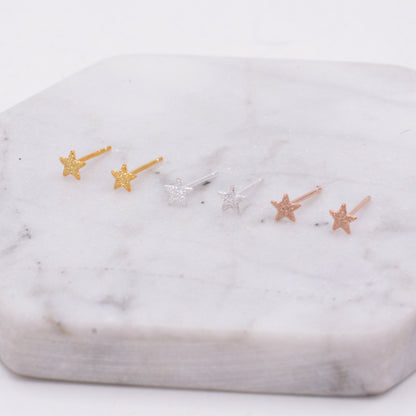 Sterling Silver Tiny Little Star Stud Earrings -  Cute Fun Minimalist Geometric Jewellery - Gold and Rose Gold