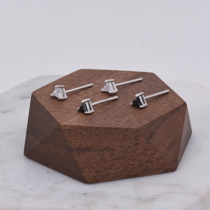 Sterling Silver Minimalist Triangle CZ Crystal Stud Earrings - Simple Geometric Design