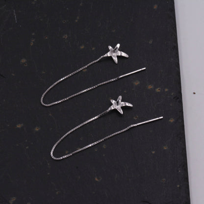 Sterling Silver Forget-me-not Flower Star Blossom Wire Ear Threader Drop Dangling Earrings  - Nature Inspired Whimsical Design C63