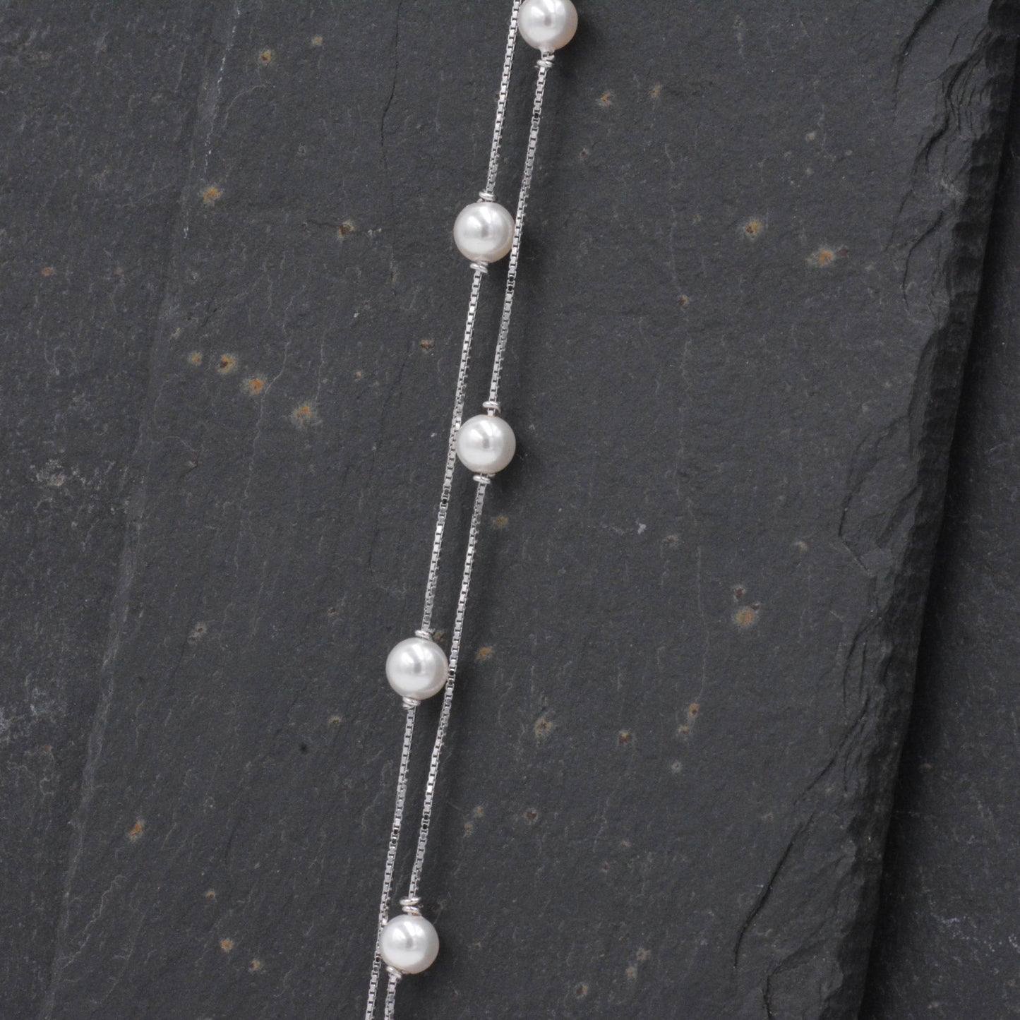 Sterling Silver Beautiful Pearl Minimalist Charm Layer Bracelet - Adjustable Length - Simple and Elegant Jewellery B58