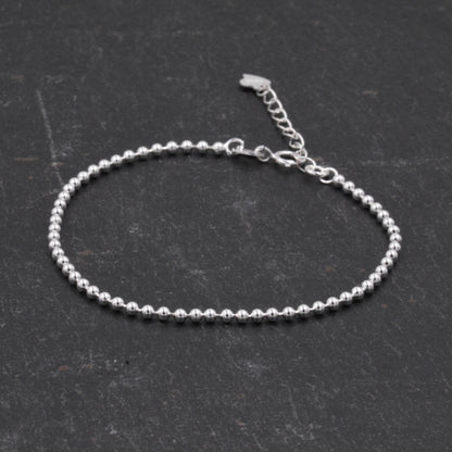 Sterling Silver Minimalist Skinny Ball Chain Delicate Bracelet and Anklet with Adjustable Chain, Silver or Gold