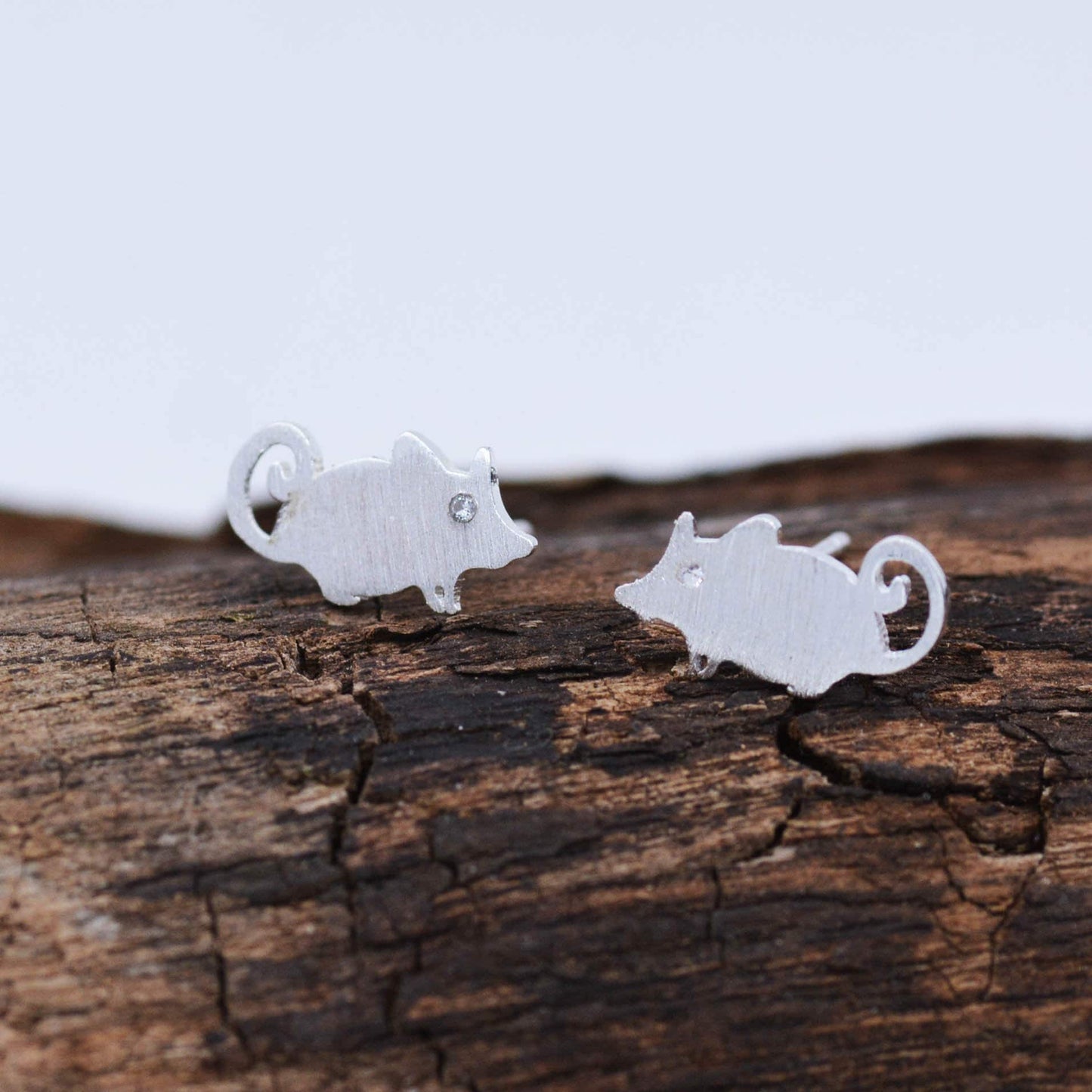 Super Cute Little Mouse Stud Earrings in Sterling Silver with CZ Crystals - Fun, Quirky and Whimsical Jewellery