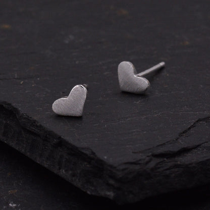 Sterling Silver Simple Little Heart Stud Earrings with Textured Finish, Minimalist Geometric Jewellery, Modern Contemporary Design