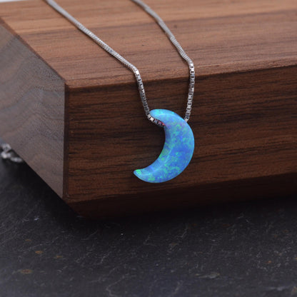 Once in a Blue Moon Opal Pendant. Delicate Sterling Silver Necklace. Blue Opal or White Opal. Gold Plated or Rose Gold. Celestial Jewellery.