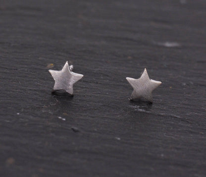 Sterling Silver Super Cute Dainty Little 3D Star Stud Earrings, Tiny and Discreet, Textured Finish, Fun and Sweet