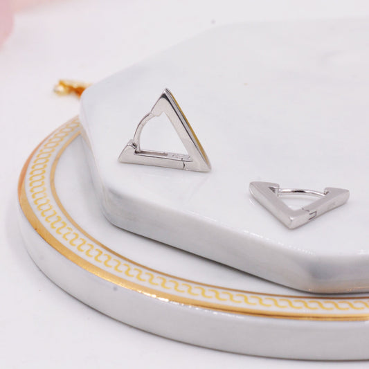 Sterling Silver Triangle Huggie Hoop Earrings, Geometric Design, Classic and Elegant Jewellery