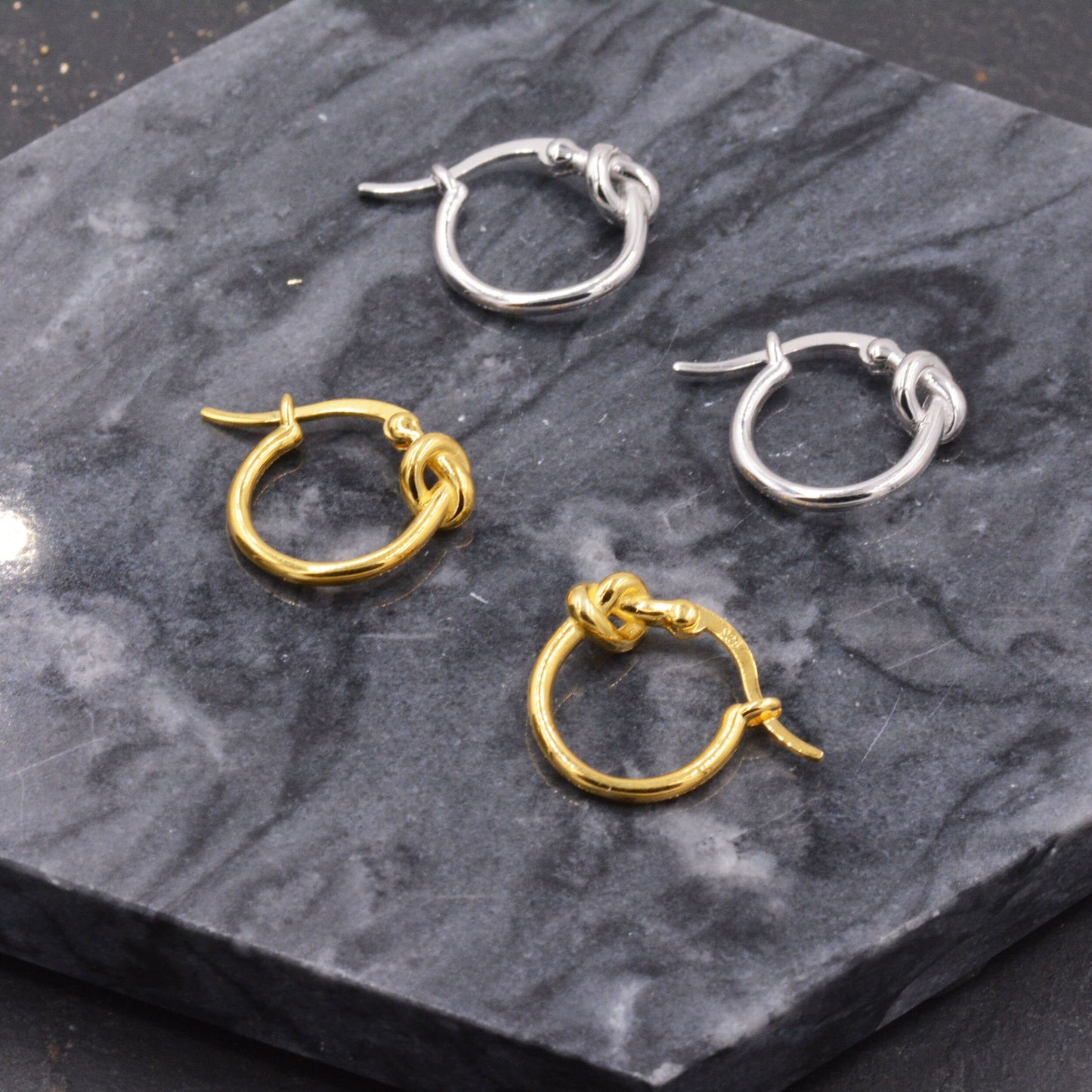 Sterling Silver Minimalist Heart Knot Latch Back Earrings, Huggie Hoop Earrings, Circle Earrings, Simple Geometry Jewellery J22