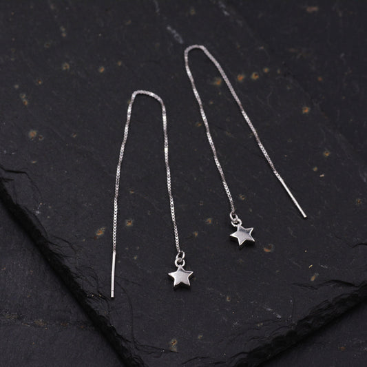 Sterling Silver Twinkle Stars Ear Threader, Wire Earrings, Dangle Earrings, Tiny Charm Earrings, Celestial, Dainty and Delicate