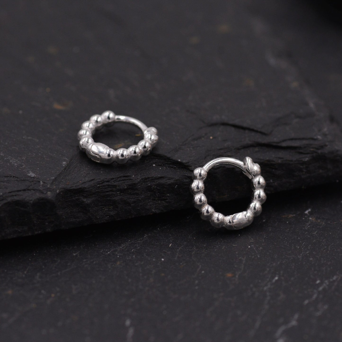 Sterling Silver Small Huggie Hoop Earrings, Pebble Circle Round Earrings, Minimalist Geometric Design J42