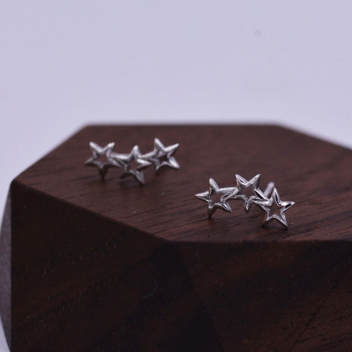 Tiny Open Star Trio Stud Earrings in Sterling Silver, Celestial Jewellery with Star Motif, Delicate and Stylish
