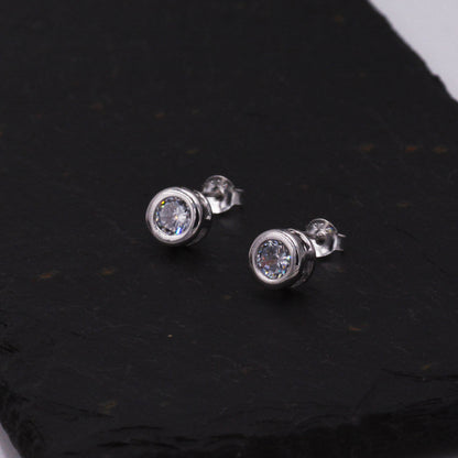 Sterling Silver Solitaire CZ Stone (Simulated Diamond) Crystal Stud Earrings, 3mm and 4mm, Single CZ Stud, Classic CZ Stud