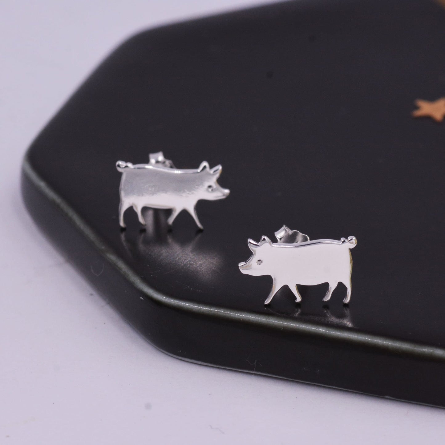 Pig Stud Earrings in Sterling Silver, Cute Fun Quirky, Jewellery Gift for Her, Animal Lover, Nature Inspired, Pigs Can Fly Stud L11