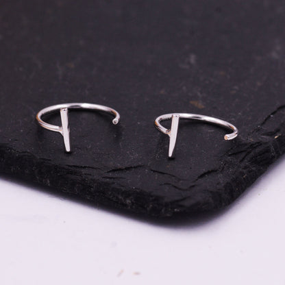 Minimalist Bar Huggie Hoop Threader Earrings in Sterling Silver, Pull Through Open Hoop Earrings