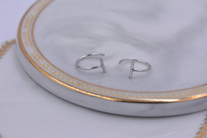 Minimalist Bar Huggie Hoop Threader Earrings in Sterling Silver, Pull Through Open Hoop Earrings