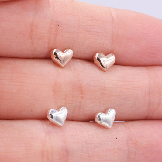 Small Pair of Heart Stud Earrings in Sterling Silver, Simple Stud, Silver and Rose Gold, Minimalist and Stylish