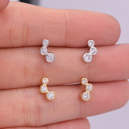 Small Pair CZ Crystal Trio Stud Earrings, Dot Earrings, Sparkly Earrings, Minimalist Extra Small earrings