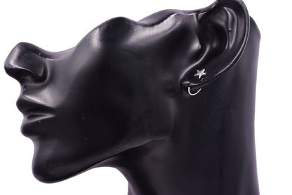 Minimalist Star Huggie Hoop Threader Earrings in Sterling Silver, Pull Through Open Hoop Earrings, Celestial Jewellery