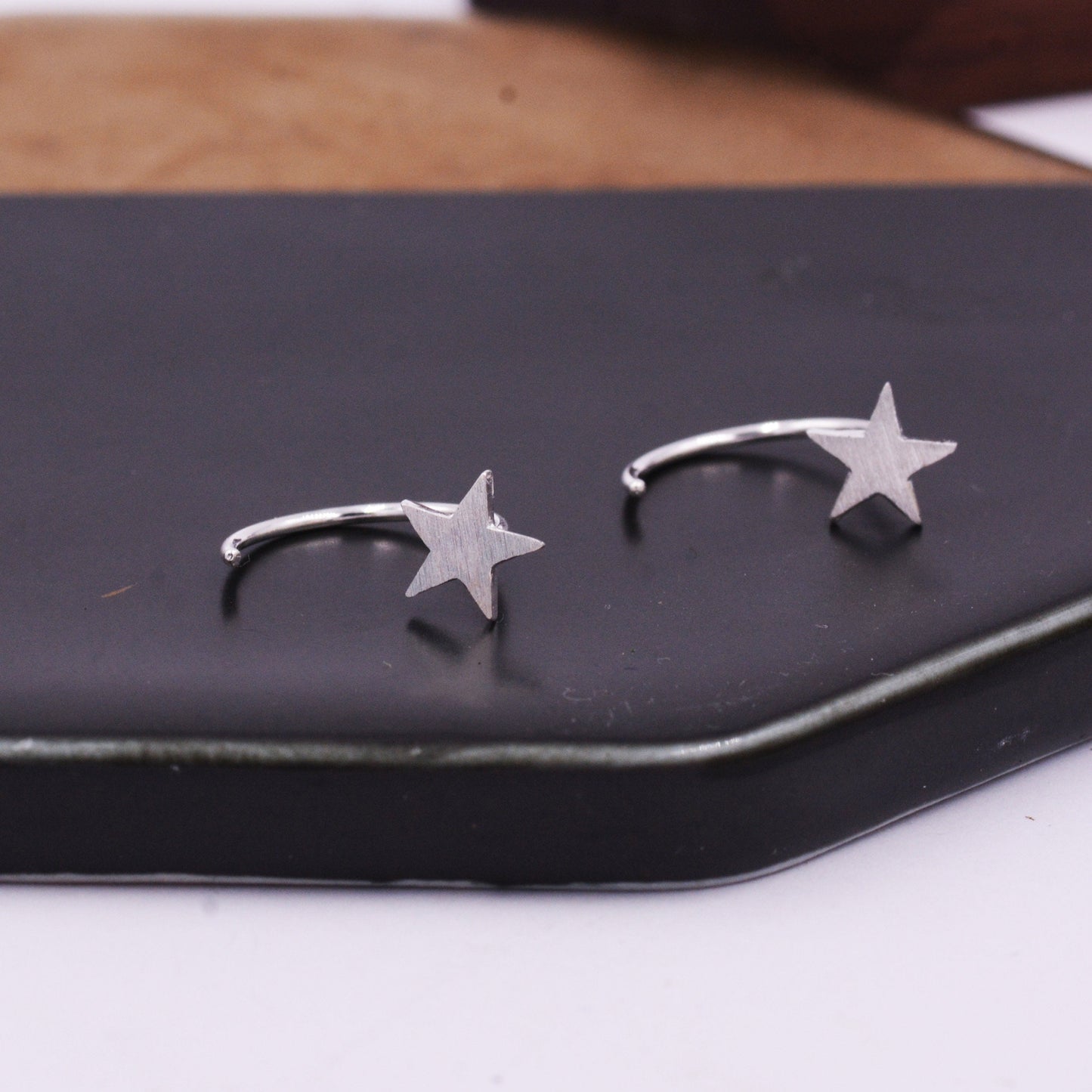 Minimalist Star Huggie Hoop Threader Earrings in Sterling Silver, Pull Through Open Hoop Earrings, Celestial Jewellery