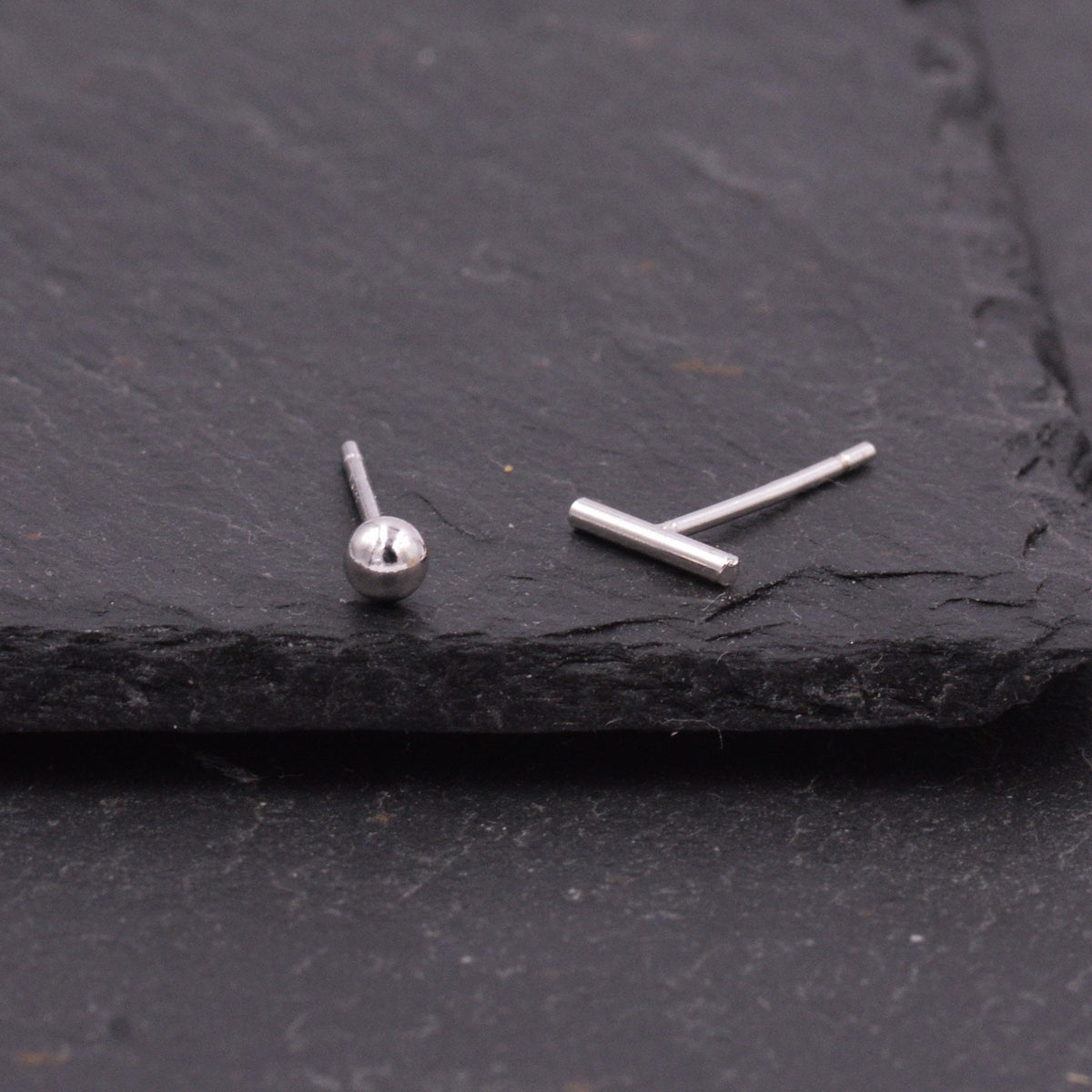 Tiny Mismatched Ball and Bar Stud Earrings