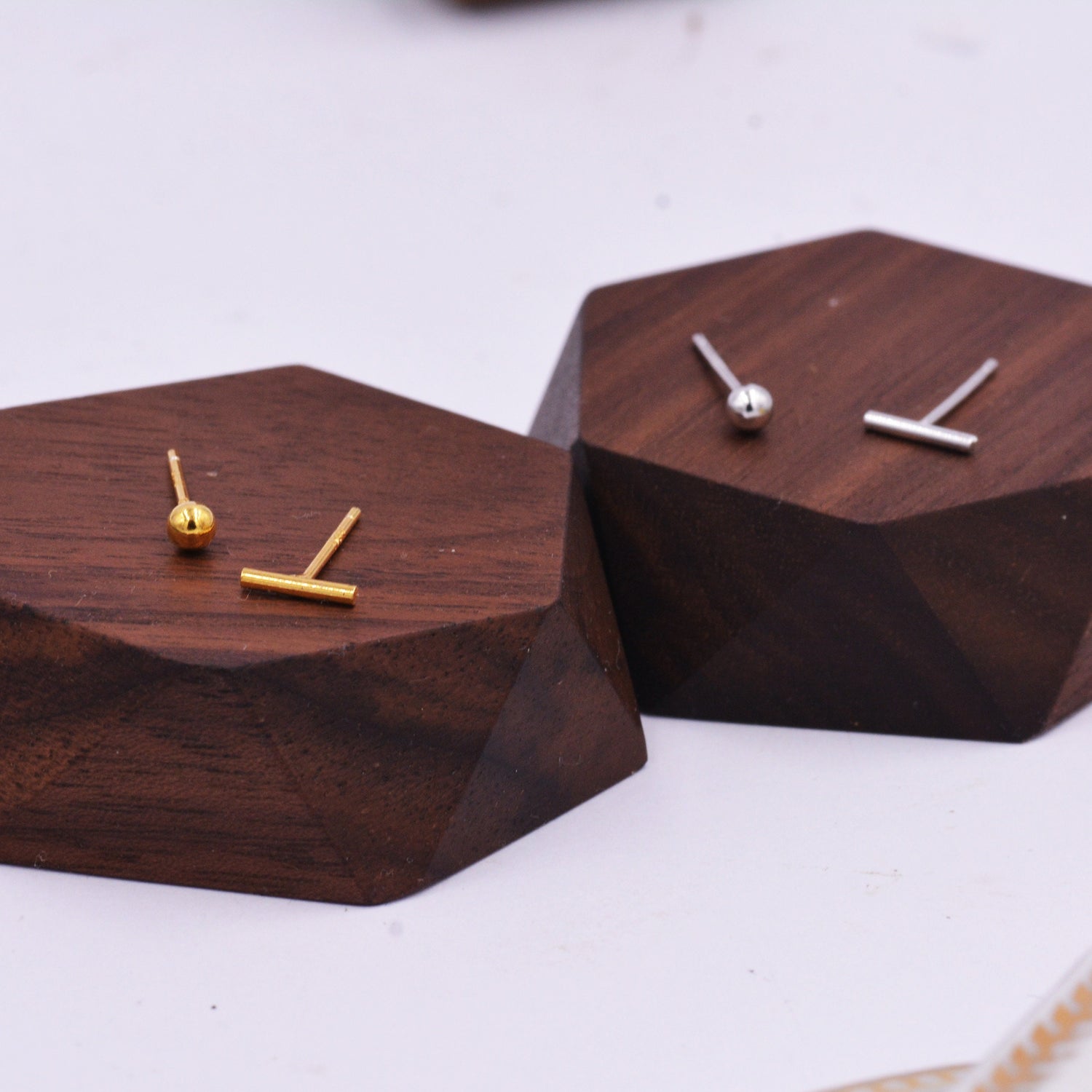 Mismatched Ball and Bar Dainty Stud Earrings in Sterling Silver, Gold or Silver Finish, Geometric Minimalist Design, Simple Studs, Tiny