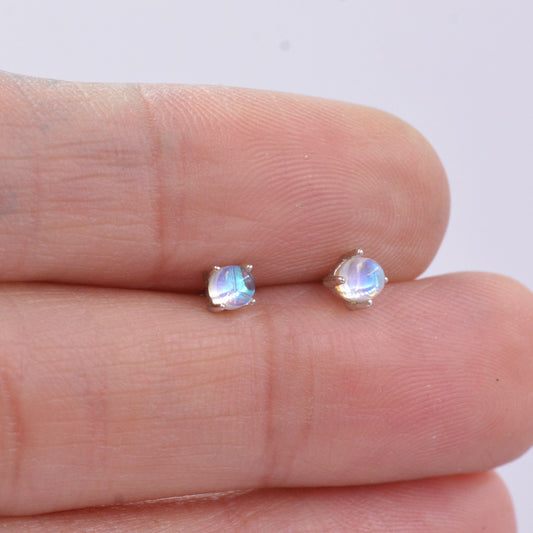 Sterling Silver Mermaid Crystal Tiny Stud Earrings - Extra Tiny , Mermaid Tears, Simulated Moonstone Glass Crystal Earrings