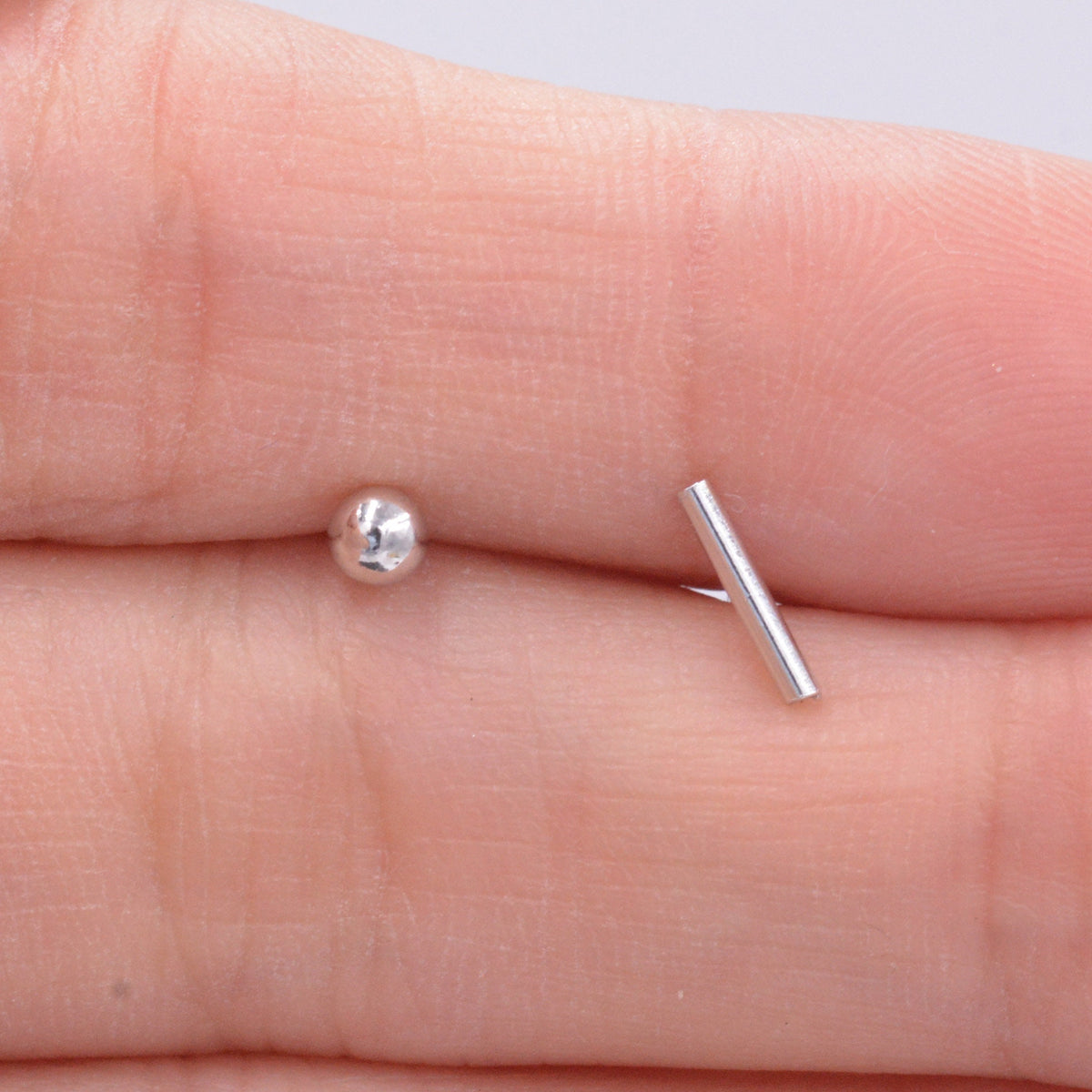 Tiny Mismatched Ball and Bar Stud Earrings