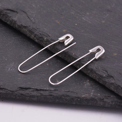 Safety Pin Pull Through Drop Earrings in Sterling Silver, Silve, Gold, Rose Gold or Black, Fun Quirky Punk Rock Jewellery