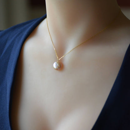 Sterling Silver Baroque Pearl Pendant Necklace in Gold Tone, Fresh Water Pearl, Button Pearl, Gold Vermeil Minimalist Geometric