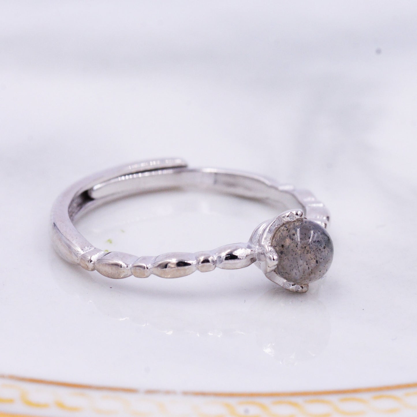 Sterling Silver Labradorite Gemstone Ring - Blue Flash - Adjustable Size - Semiprecious Natural Stone Jewellery