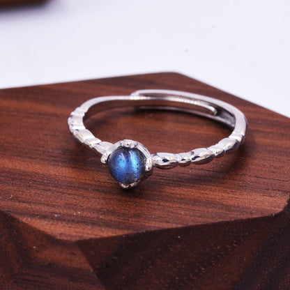 Sterling Silver Labradorite Gemstone Ring - Blue Flash - Adjustable Size - Semiprecious Natural Stone Jewellery