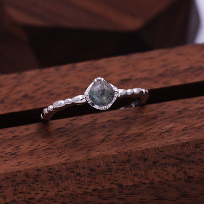 Sterling Silver Grey Labradorite Gemstone Ring - Adjustable Size - Semiprecious Natural Stone Jewellery
