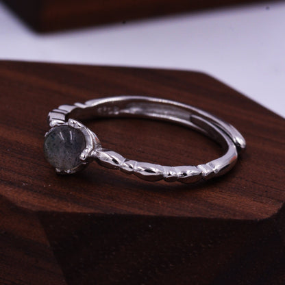 Sterling Silver Grey Labradorite Gemstone Ring - Adjustable Size - Semiprecious Natural Stone Jewellery