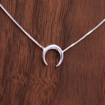 Sterling Silver Crescent Moon Pendant Necklace - Downwards Moon - Celestial Minimalist Delicate Jewellery