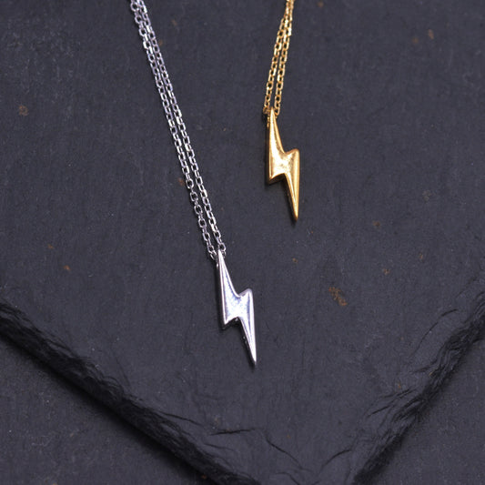 Sterling Silver Tiny Little Lightning Bolt Pendant Necklace,  Gold or Silver, Tiny and Delicate