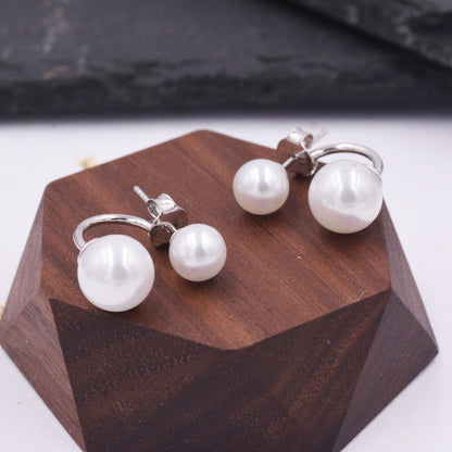 Sterling Silver Front and Back Stud Earrings Ear Jackets with Simulated Pearls, Simple and Elegant, Mother of Pearl Ear Jacket