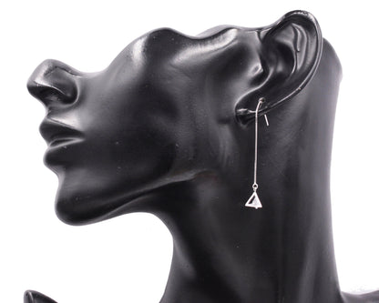 Sterling Silver Minimalist Caged Diamond Pyramid Triangle Ear Wire Threader Earrings, Minimalism Ear Threaders, Geometric Simple