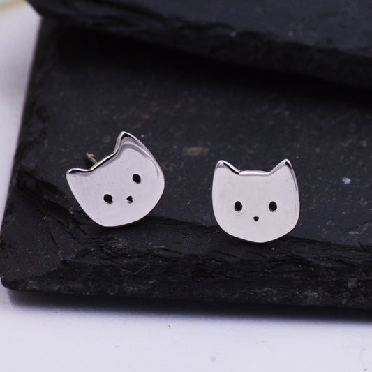 Sterling Silver Super Cute Kitty Cat Stud Earrings, Cat Lady Earrings, Fun and Quirky Animal Lover,  Cat Earrings