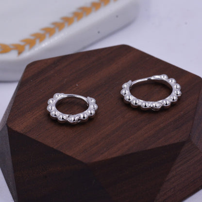 Sterling Silver Huggie Hoop Earrings, Pebble Circle Round Earrings, Minimalist Geometric Design L86