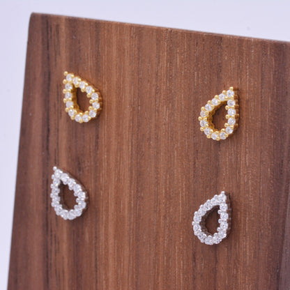 Sterling Silver Droplet Stud Earrings with CZ Crystal, Simulated Diamond Stud Earrings - Minimalist Delicate Jewellery